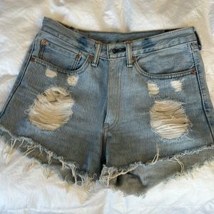 Levis 505 ripped denim cut off shorts